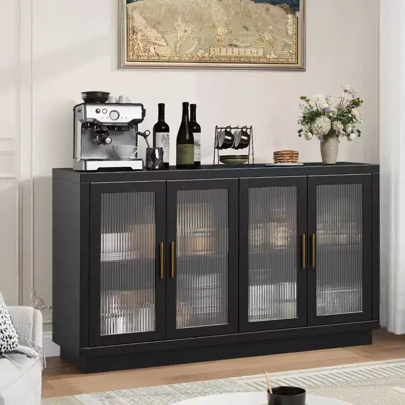 4 Fluted Glass DoorsLarge Wood Cabinet with Modern Storage Cabinet for Living Room, Dinning Room,