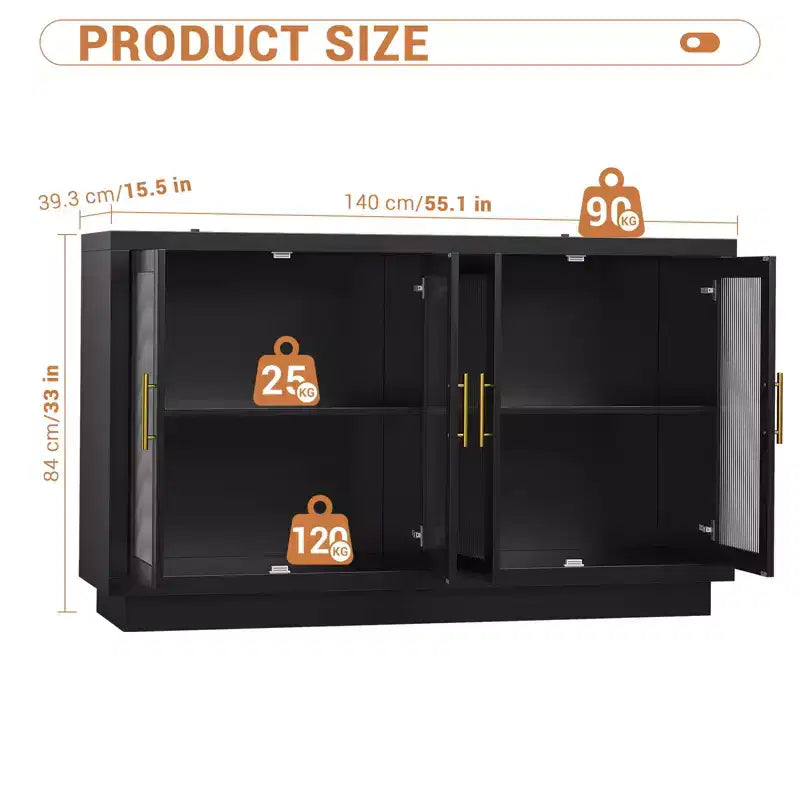 4 Fluted Glass DoorsLarge Wood Cabinet with Modern Storage Cabinet for Living Room, Dinning Room,
