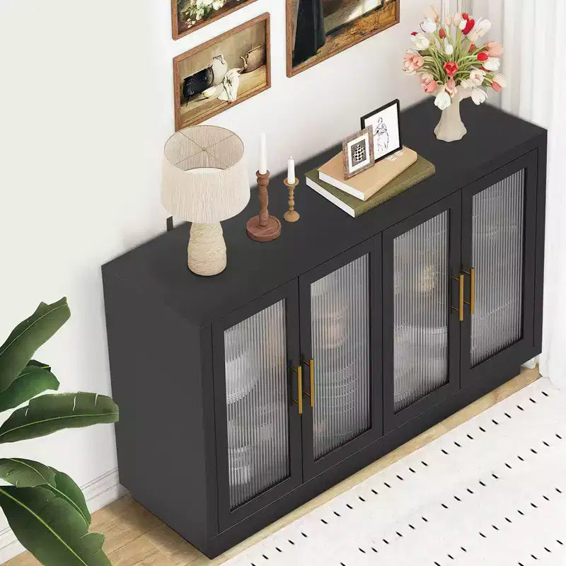 4 Fluted Glass DoorsLarge Wood Cabinet with Modern Storage Cabinet for Living Room, Dinning Room,