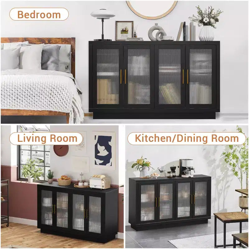 4 Fluted Glass DoorsLarge Wood Cabinet with Modern Storage Cabinet for Living Room, Dinning Room,