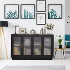 4 Fluted Glass DoorsLarge Wood Cabinet with Modern Storage Cabinet for Living Room, Dinning Room,