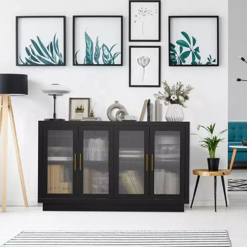 4 Fluted Glass DoorsLarge Wood Cabinet with Modern Storage Cabinet for Living Room, Dinning Room,