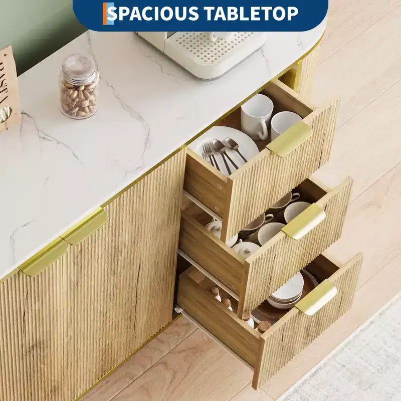 3 Drawers and Adjustable Shelves,Fluted Sideboard Buffet Cabinet, for Dining Living Room