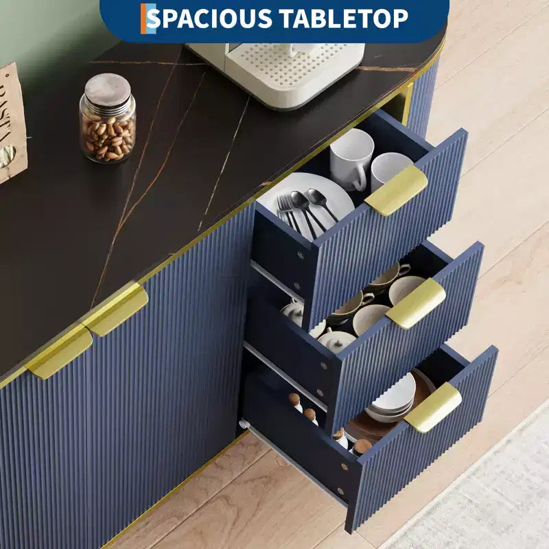 3 Drawers and Adjustable Shelves,Fluted Sideboard Buffet Cabinet, for Dining Living Room