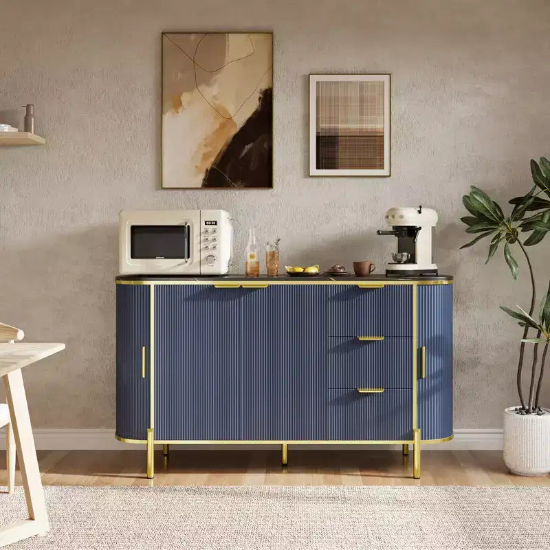 3 Drawers and Adjustable Shelves,Fluted Sideboard Buffet Cabinet, for Dining Living Room
