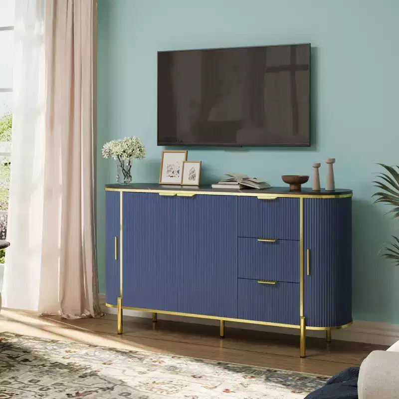 3 Drawers and Adjustable Shelves,Fluted Sideboard Buffet Cabinet, for Dining Living Room