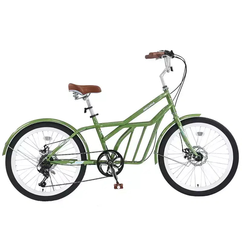 Biciclette Okak Cruiser da 24 pollici con Cestino Grande, Bici per Adulti a 6 Velocità con Telaio in Acciaio e Freno a Disco, Bici da Pendolare per Uomini e Donne