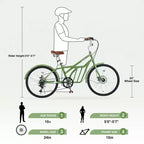 Biciclette Okak Cruiser da 24 pollici con Cestino Grande, Bici per Adulti a 6 Velocità con Telaio in Acciaio e Freno a Disco, Bici da Pendolare per Uomini e Donne