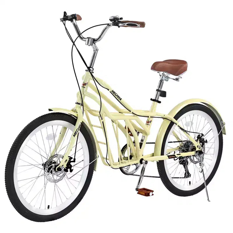 Biciclette Okak Cruiser da 24 pollici con Cestino Grande, Bici per Adulti a 6 Velocità con Telaio in Acciaio e Freno a Disco, Bici da Pendolare per Uomini e Donne