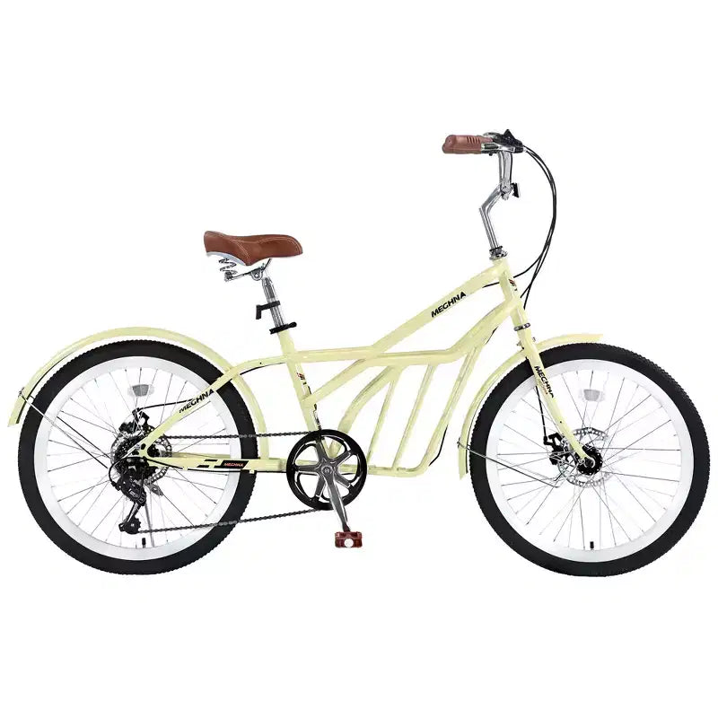 Biciclette Okak Cruiser da 24 pollici con Cestino Grande, Bici per Adulti a 6 Velocità con Telaio in Acciaio e Freno a Disco, Bici da Pendolare per Uomini e Donne