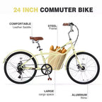 Biciclette Okak Cruiser da 24 pollici con Cestino Grande, Bici per Adulti a 6 Velocità con Telaio in Acciaio e Freno a Disco, Bici da Pendolare per Uomini e Donne