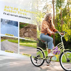 Biciclette Okak Cruiser da 24 pollici con Cestino Grande, Bici per Adulti a 6 Velocità con Telaio in Acciaio e Freno a Disco, Bici da Pendolare per Uomini e Donne