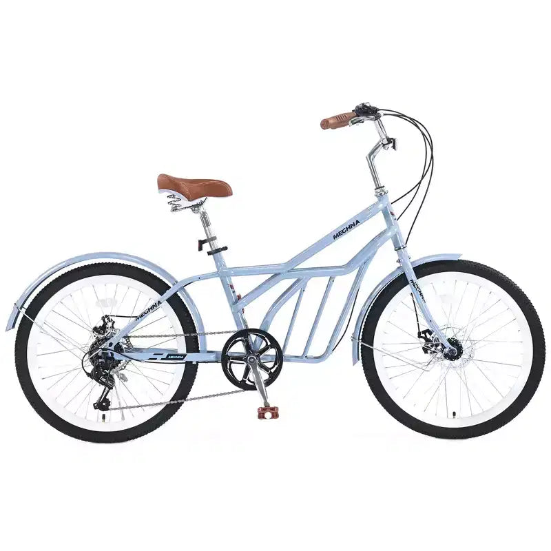 Biciclette Okak Cruiser da 24 pollici con Cestino Grande, Bici per Adulti a 6 Velocità con Telaio in Acciaio e Freno a Disco, Bici da Pendolare per Uomini e Donne