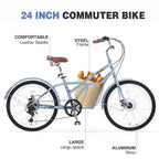 Biciclette Okak Cruiser da 24 pollici con Cestino Grande, Bici per Adulti a 6 Velocità con Telaio in Acciaio e Freno a Disco, Bici da Pendolare per Uomini e Donne
