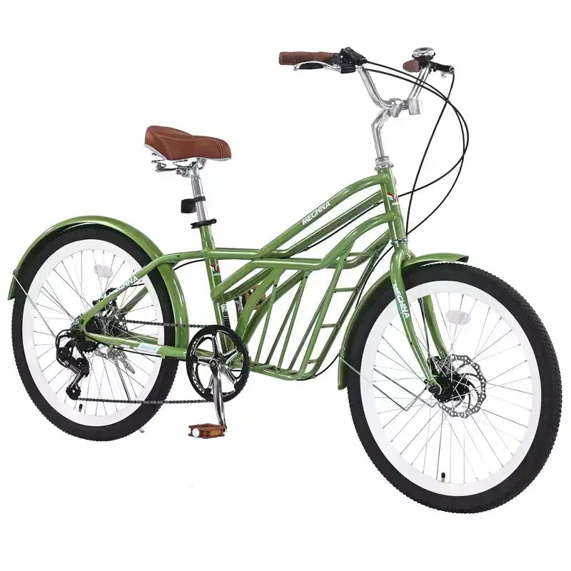 Biciclette Okak Cruiser da 24 pollici con Cestino Grande, Bici per Adulti a 6 Velocità con Telaio in Acciaio e Freno a Disco, Bici da Pendolare per Uomini e Donne