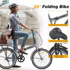 Bicicletta pieghevole Okak 24 pollici con parafanghi e doppio freno a V, bici da pendolare con telaio in acciaio e portapacchi, bici da crociera per uomo e donna
