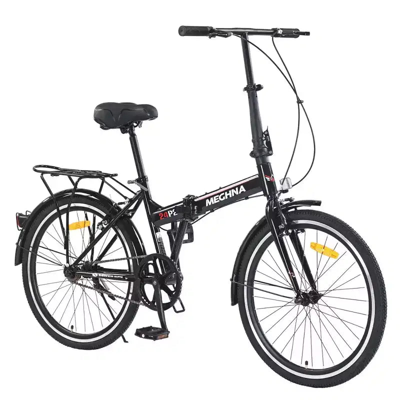 Bicicletta pieghevole Okak 24 pollici con parafanghi e doppio freno a V, bici da pendolare con telaio in acciaio e portapacchi, bici da crociera per uomo e donna
