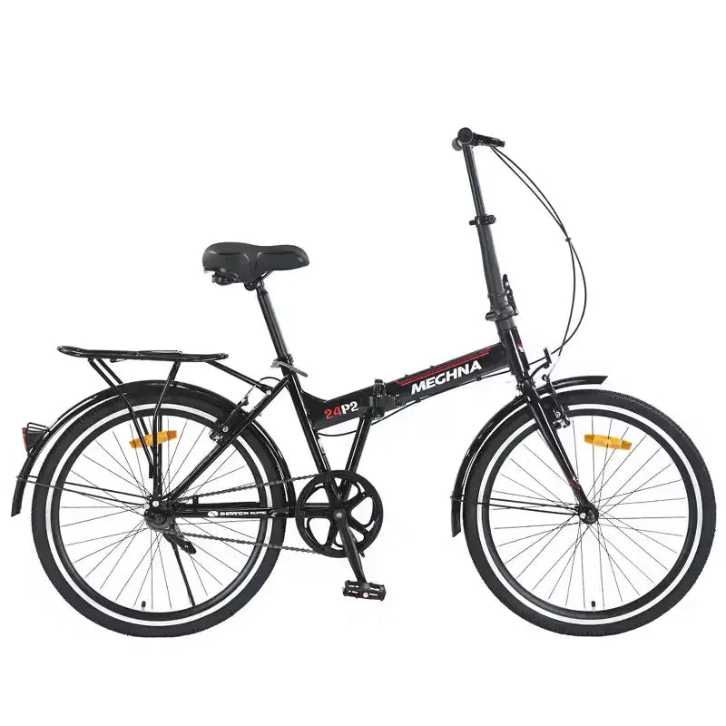 Bicicletta pieghevole Okak 24 pollici con parafanghi e doppio freno a V, bici da pendolare con telaio in acciaio e portapacchi, bici da crociera per uomo e donna