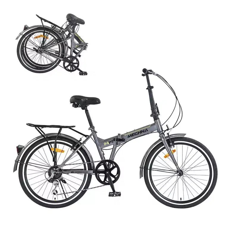 Bicicletta pieghevole Okak 24 pollici con parafanghi e doppio freno a V, bici da pendolare con telaio in acciaio e portapacchi, bici da crociera per uomo e donna