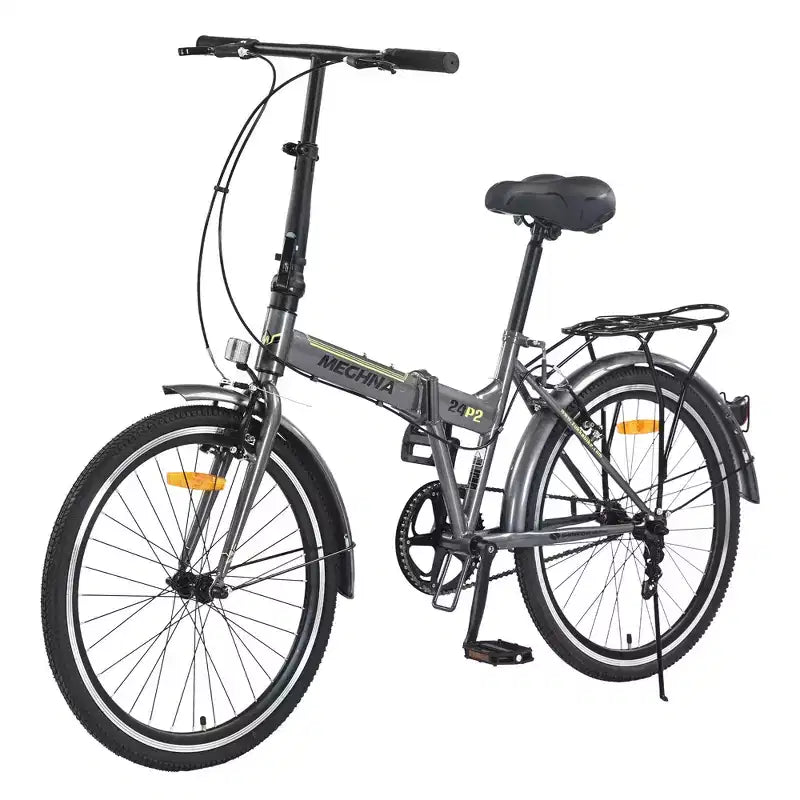 Bicicletta pieghevole Okak 24 pollici con parafanghi e doppio freno a V, bici da pendolare con telaio in acciaio e portapacchi, bici da crociera per uomo e donna