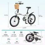 Bicicletta Pieghevole Okak 20IN con Cestino Anteriore, Supporto per Telefono e Parafanghi, Bici per Adulti a 6 Velocità con Telaio in Acciaio e Doppio Freno a V, Bicicletta per Uomini e Donne