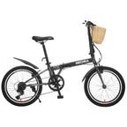 Bicicletta Pieghevole Okak 20IN con Cestino Anteriore, Supporto per Telefono e Parafanghi, Bici per Adulti a 6 Velocità con Telaio in Acciaio e Doppio Freno a V, Bicicletta per Uomini e Donne
