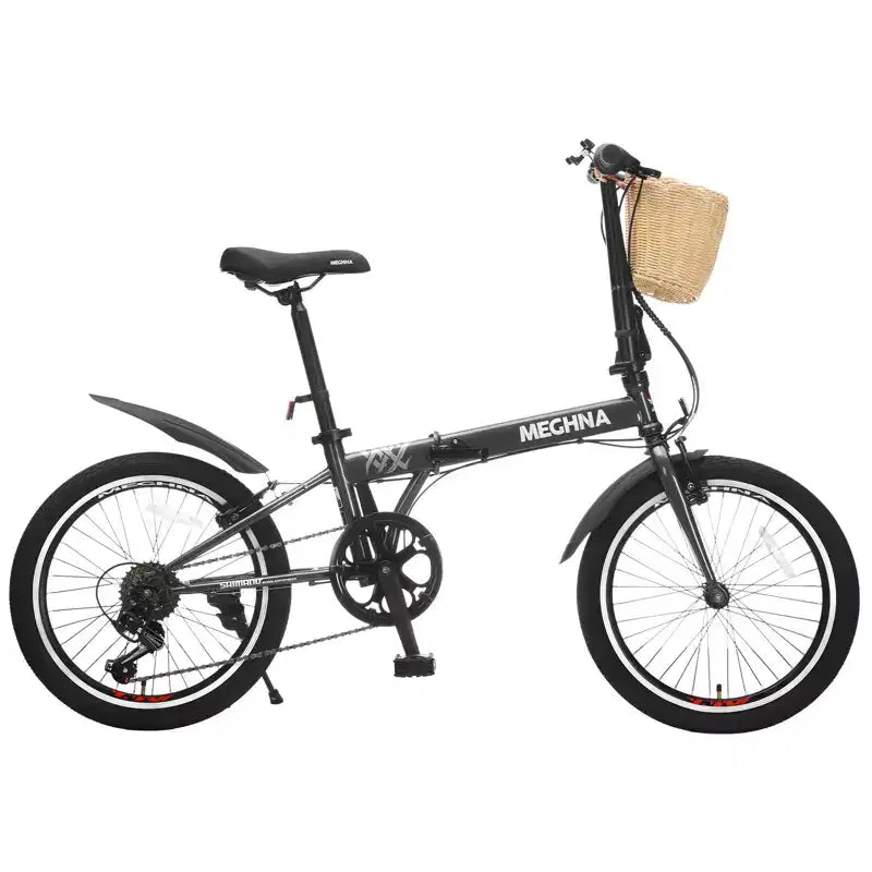 Bicicletta Pieghevole Okak 20IN con Cestino Anteriore, Supporto per Telefono e Parafanghi, Bici per Adulti a 6 Velocità con Telaio in Acciaio e Doppio Freno a V, Bicicletta per Uomini e Donne