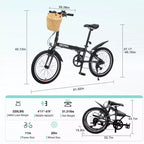 Bicicletta Pieghevole Okak 20IN con Cestino Anteriore, Supporto per Telefono e Parafanghi, Bici per Adulti a 6 Velocità con Telaio in Acciaio e Doppio Freno a V, Bicicletta per Uomini e Donne
