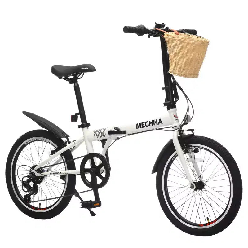 Bicicletta Pieghevole Okak 20IN con Cestino Anteriore, Supporto per Telefono e Parafanghi, Bici per Adulti a 6 Velocità con Telaio in Acciaio e Doppio Freno a V, Bicicletta per Uomini e Donne