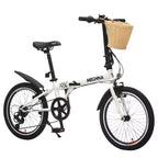 Bicicletta Pieghevole Okak 20IN con Cestino Anteriore, Supporto per Telefono e Parafanghi, Bici per Adulti a 6 Velocità con Telaio in Acciaio e Doppio Freno a V, Bicicletta per Uomini e Donne