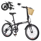 Bicicletta Pieghevole Okak 20IN con Cestino Anteriore, Supporto per Telefono e Parafanghi, Bici per Adulti a 6 Velocità con Telaio in Acciaio e Doppio Freno a V, Bicicletta per Uomini e Donne