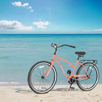Bici Beach Cruiser Okak da 26 pollici con telaio in acciaio, trasmissione a velocità singola, bici per adulti con pedalata confortevole, bicicletta per uomo e donna, rosa