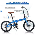 Bicicletta Pieghevole Okak 20IN con Telaio Leggero in Alluminio, Bici da Crociera a 7 Velocità con Sella e Manubrio Regolabili per Pendolari in Città, Blu