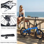 Bicicletta Pieghevole Okak 20IN con Telaio Leggero in Alluminio, Bici da Crociera a 7 Velocità con Sella e Manubrio Regolabili per Pendolari in Città, Blu