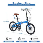 Bicicletta Pieghevole Okak 20IN con Telaio Leggero in Alluminio, Bici da Crociera a 7 Velocità con Sella e Manubrio Regolabili per Pendolari in Città, Blu