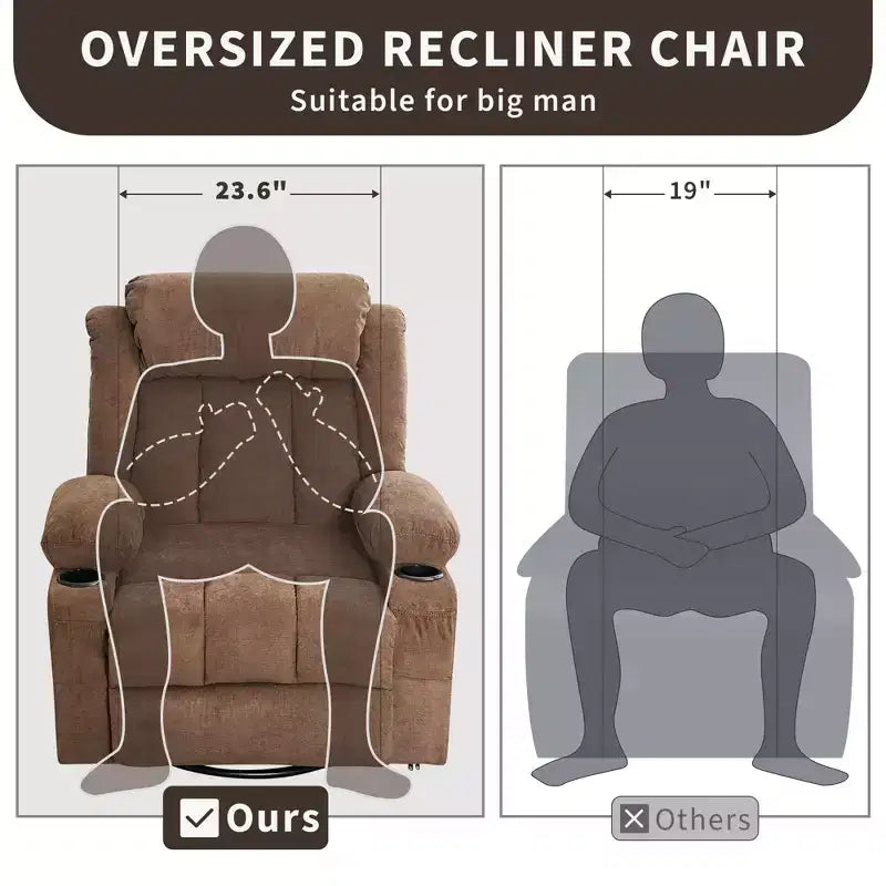 GustoWave Oversized Fabric 360 Swivel Rocking Recliner Chair with Heat and Massage, Extra Wide Lazy Recliner Sofa Chair for Adults