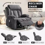 GustoWave Oversized Fabric 360 Swivel Rocking Recliner Chair with Heat and Massage, Extra Wide Lazy Recliner Sofa Chair for Adults