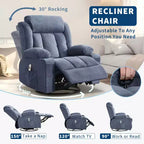 GustoWave Oversized Fabric 360 Swivel Rocking Recliner Chair with Heat and Massage, Extra Wide Lazy Recliner Sofa Chair for Adults