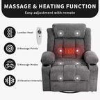 GustoWave Oversized Fabric 360 Swivel Rocking Recliner Chair with Heat and Massage, Extra Wide Lazy Recliner Sofa Chair for Adults