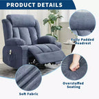 GustoWave Oversized Fabric 360 Swivel Rocking Recliner Chair with Heat and Massage, Extra Wide Lazy Recliner Sofa Chair for Adults