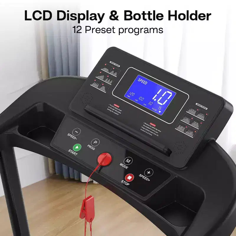 Tapis roulant pieghevole per anziani, design sicuro e stabile con corrimano lungo, ampio display LED, capacità di peso di 136 kg