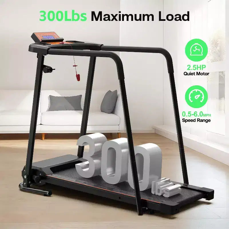 Tapis Roulant Pieghevole per Anziani con Corrimano Estesi, Opzione di Controllo tramite APP, Design Portatile, Capacità di Carico 136 kg