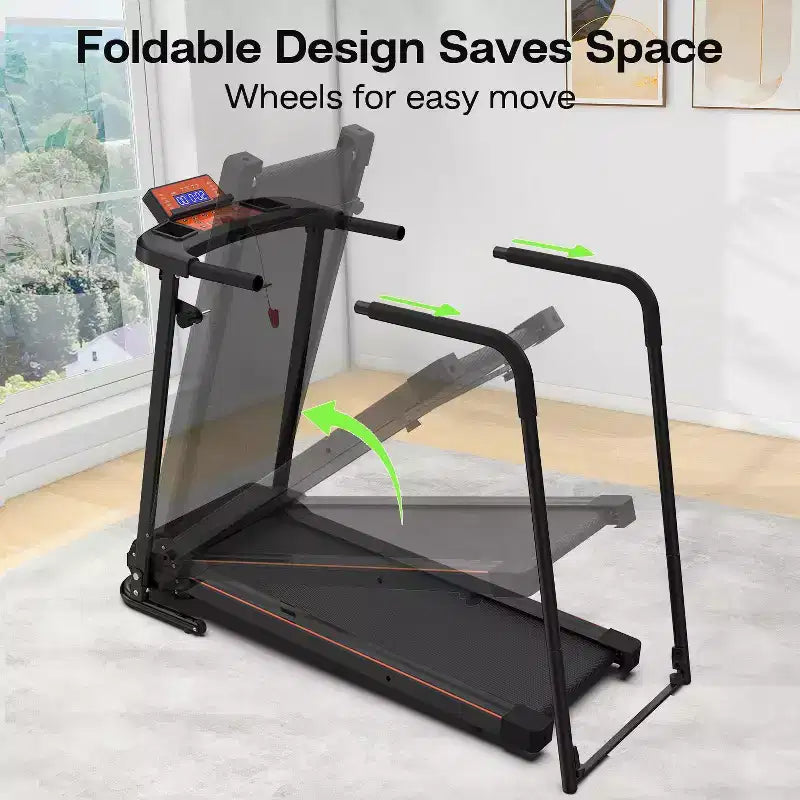 Tapis Roulant Pieghevole per Anziani con Corrimano Estesi, Opzione di Controllo tramite APP, Design Portatile, Capacità di Carico 136 kg