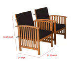 Royal Hampton Outdoor Armchair Set of 2, Black Cushions, Natural Brown Wood