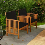 Royal Hampton Outdoor Armchair Set of 2, Black Cushions, Natural Brown Wood