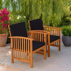 Royal Hampton Outdoor Armchair Set of 2, Black Cushions, Natural Brown Wood