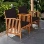 Royal Hampton Outdoor Armchair Set of 2, Black Cushions, Natural Brown Wood