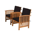 Royal Hampton Outdoor Armchair Set of 2, Black Cushions, Natural Brown Wood