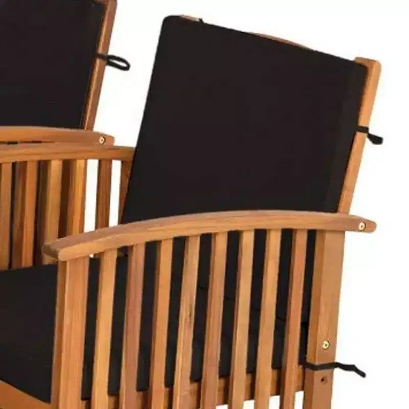 Royal Hampton Outdoor Armchair Set of 2, Black Cushions, Natural Brown Wood