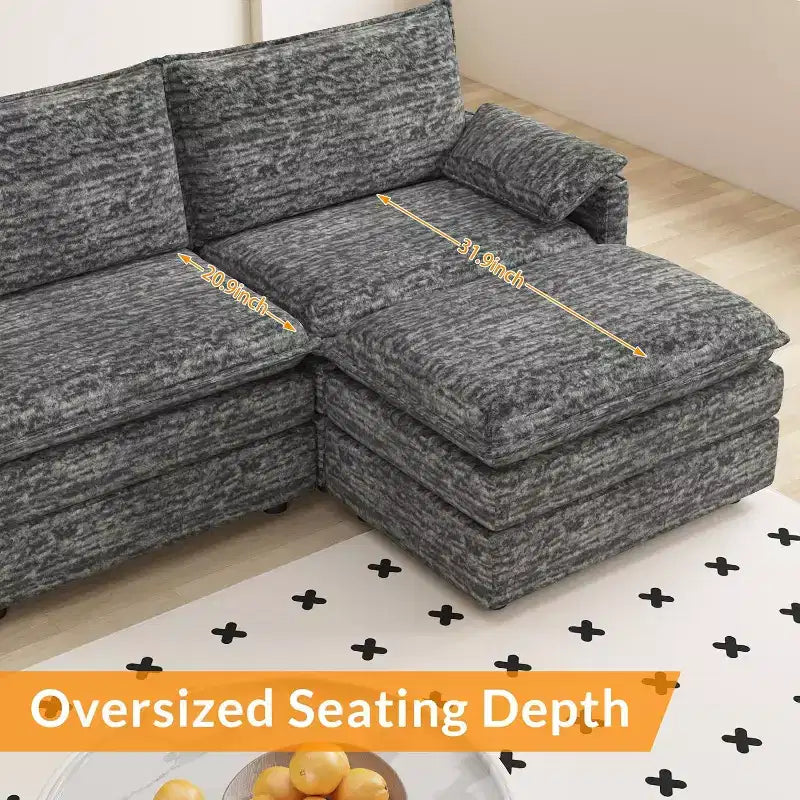 108 XL Modular Sectional Sofa, Deep Seat Modern Chenille L-Shaped Cloud Couch for 4 with Movable Ottoman, Versatile Sectional for Living Room